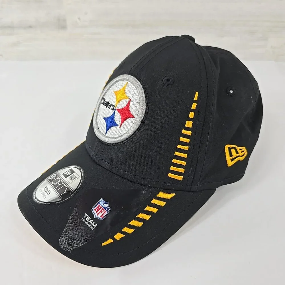 PITTSBURGH STEELERS NEW ERA Hat Black YOUTH Baseball Cap 9FORTY 100% Polyester..